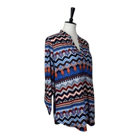 Absolutely Famous Popover Top Split Neck Tab Sleeves Blue Women’s Size Large - Picture 2 of 11